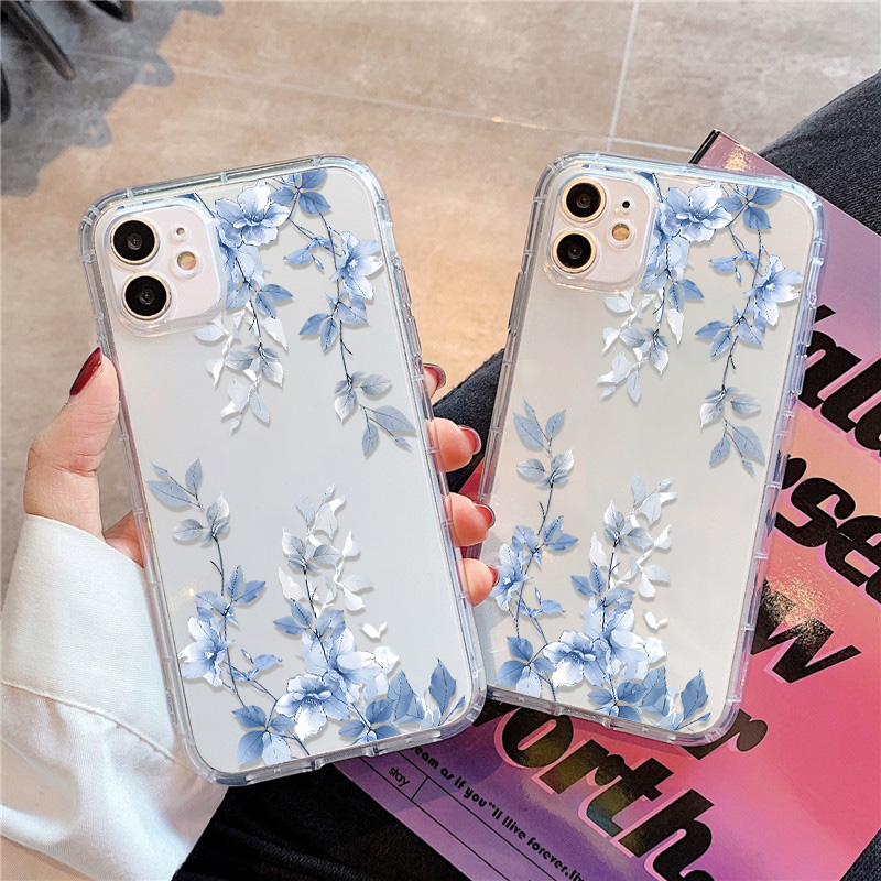 Apple Iphone 15 Pro Max - Blauwe bloem transparant telefoonhoesje voor iPhone